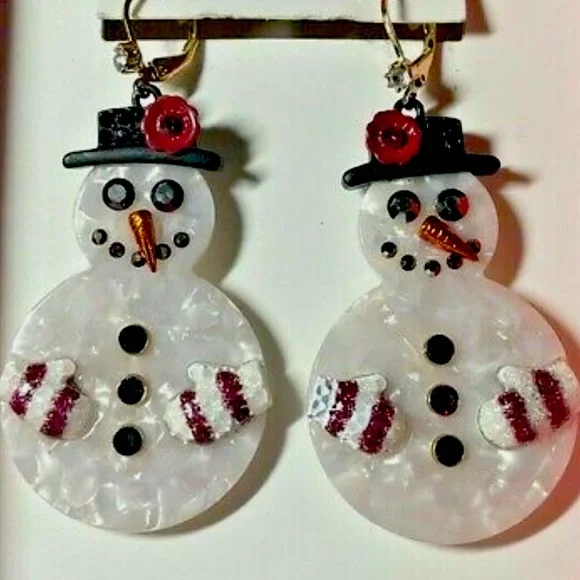 New BETSEY JOHNSON Snowman Drop Earrings - Picture 7 of 9